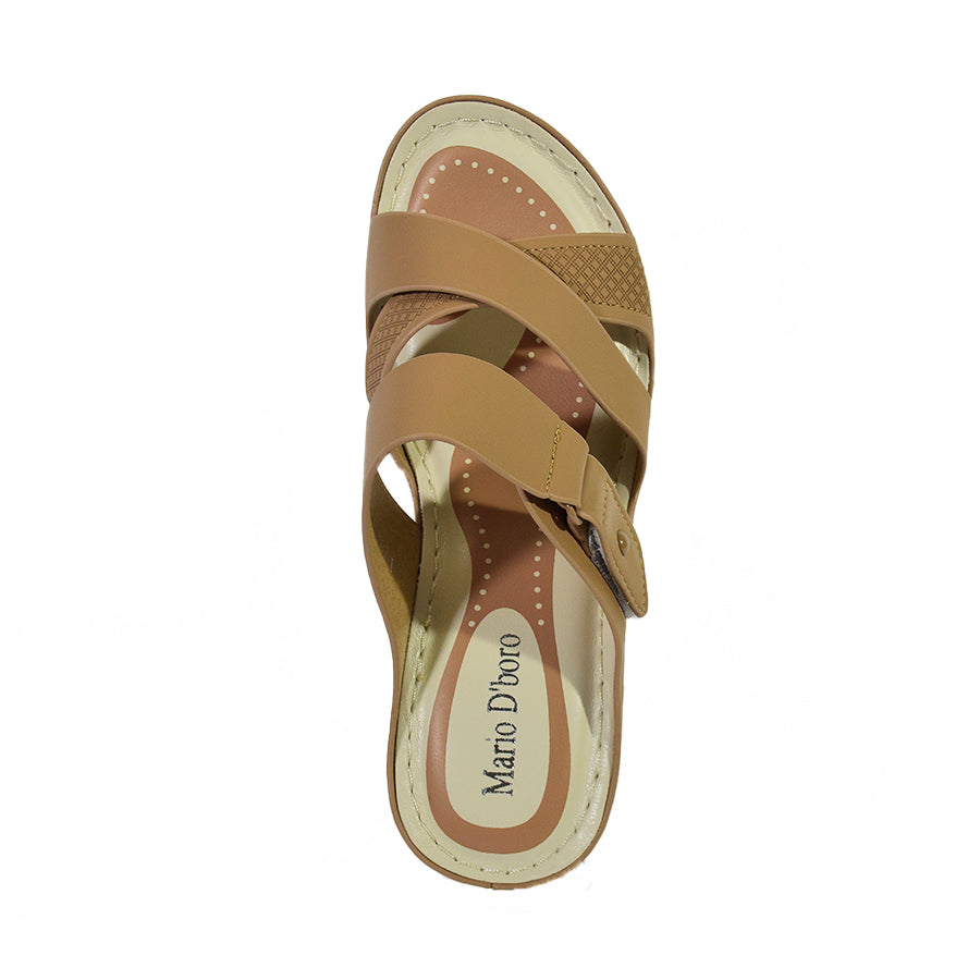 Mario D' Boro Women's Wedge Sandals LX 27414 Beige/Dark Brown C56