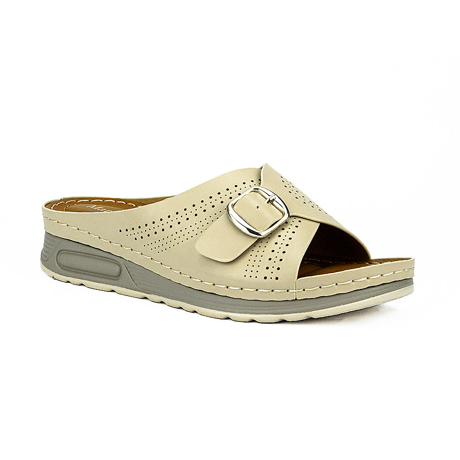 Mario D' Boro Women's Flat Sandals Lw 25965 Beige/Black C44-C45