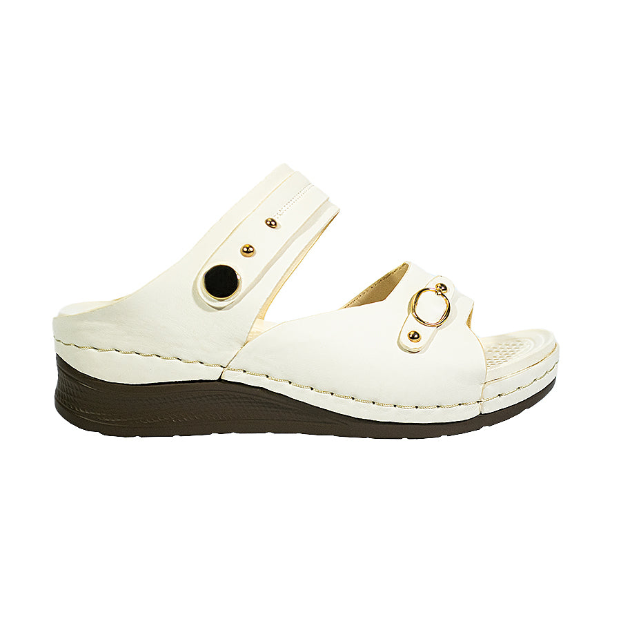Mario D' Boro Women's Flat Sandals LY 27294 Bone/VDark Brown C65