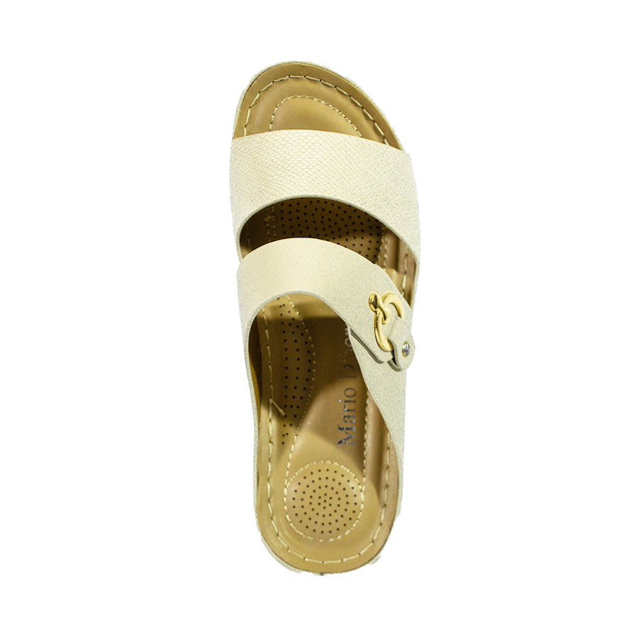 Mario D' Boro Women's Wedge Sandals LX 27609 Bone/Brown C58