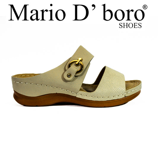 Mario D' Boro Women's Wedge Sandals LX 27609 Bone/Brown C58